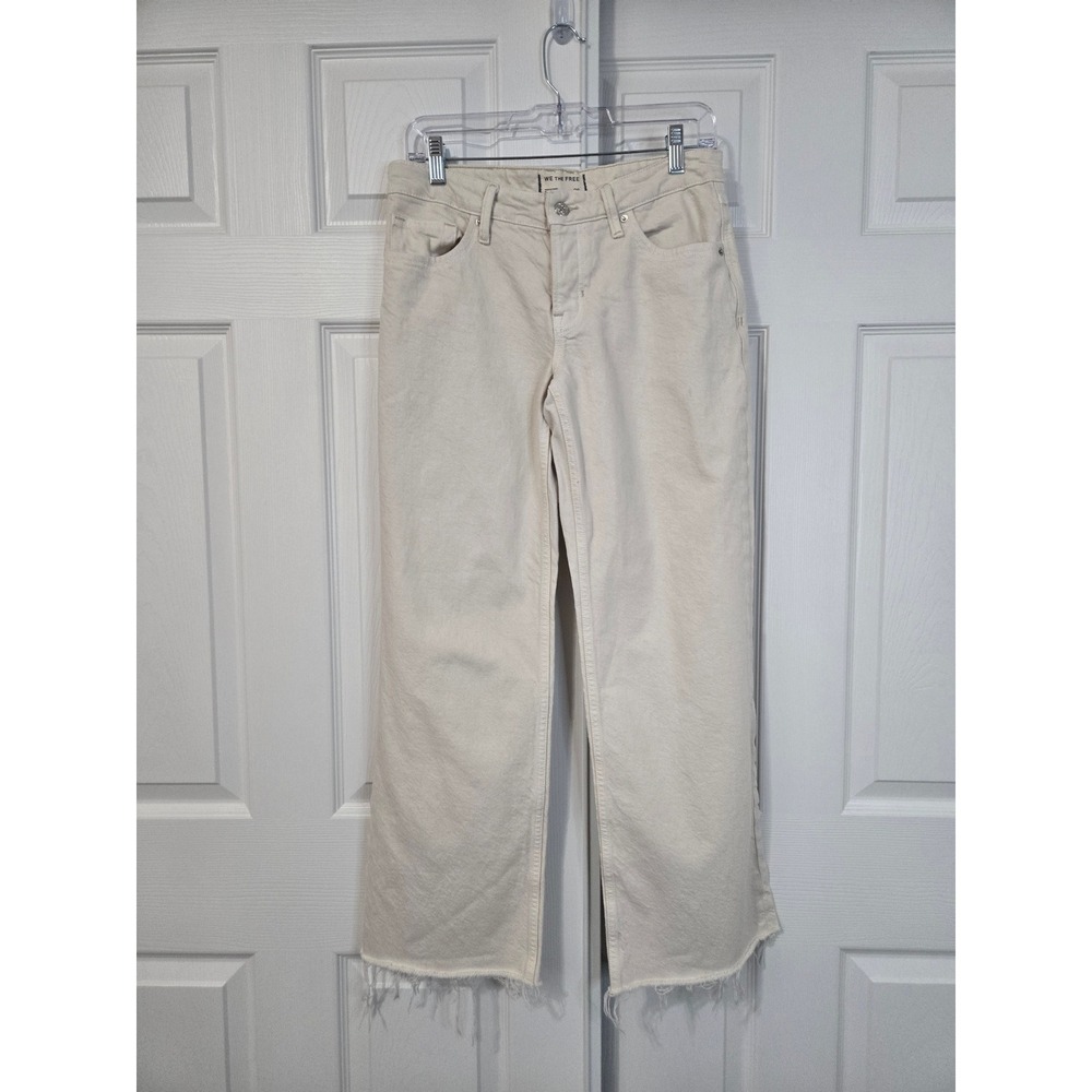 We The Free People Wide Leg Raw Hem Jeans Cream Off White Size 26